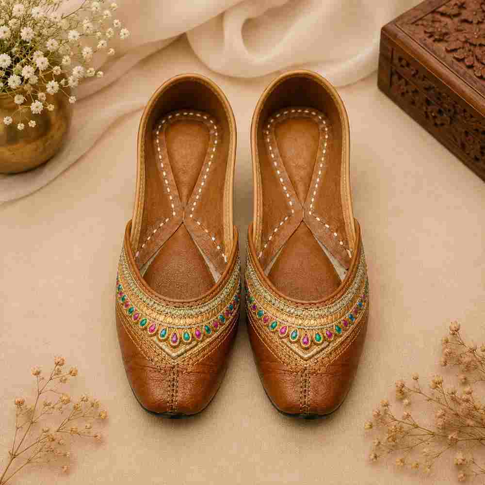 Royal Tan Multicolor Embroidered Traditional Juti