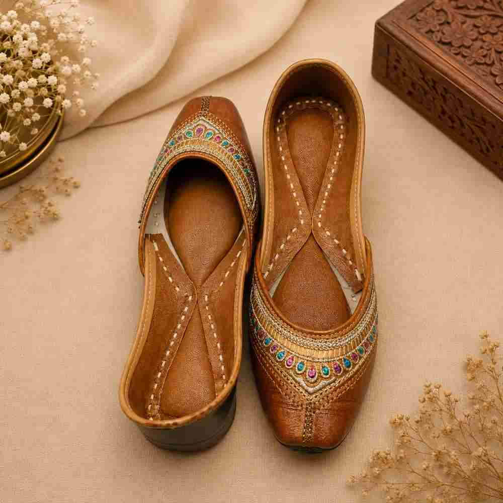 Royal Tan Multicolor Embroidered Traditional Juti