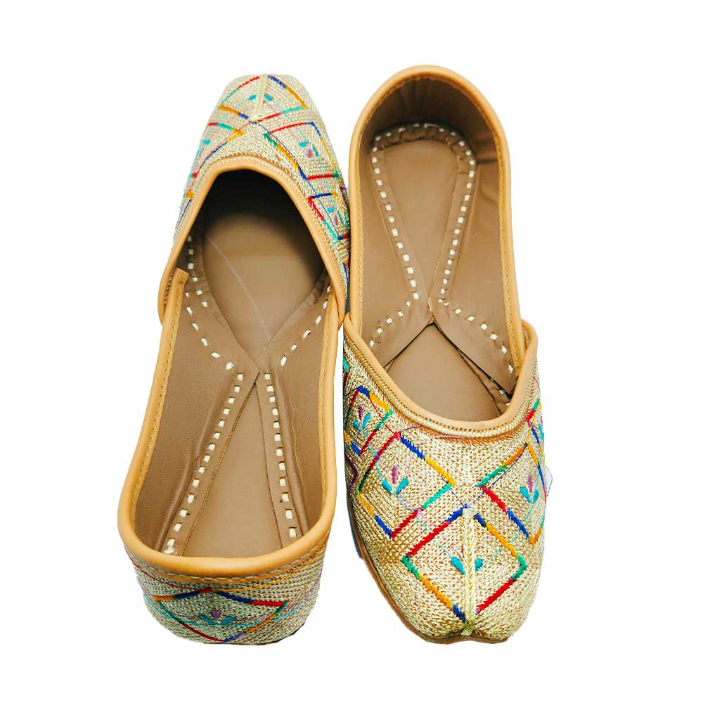 Ivory Multicolor Handcrafted Traditional Juti