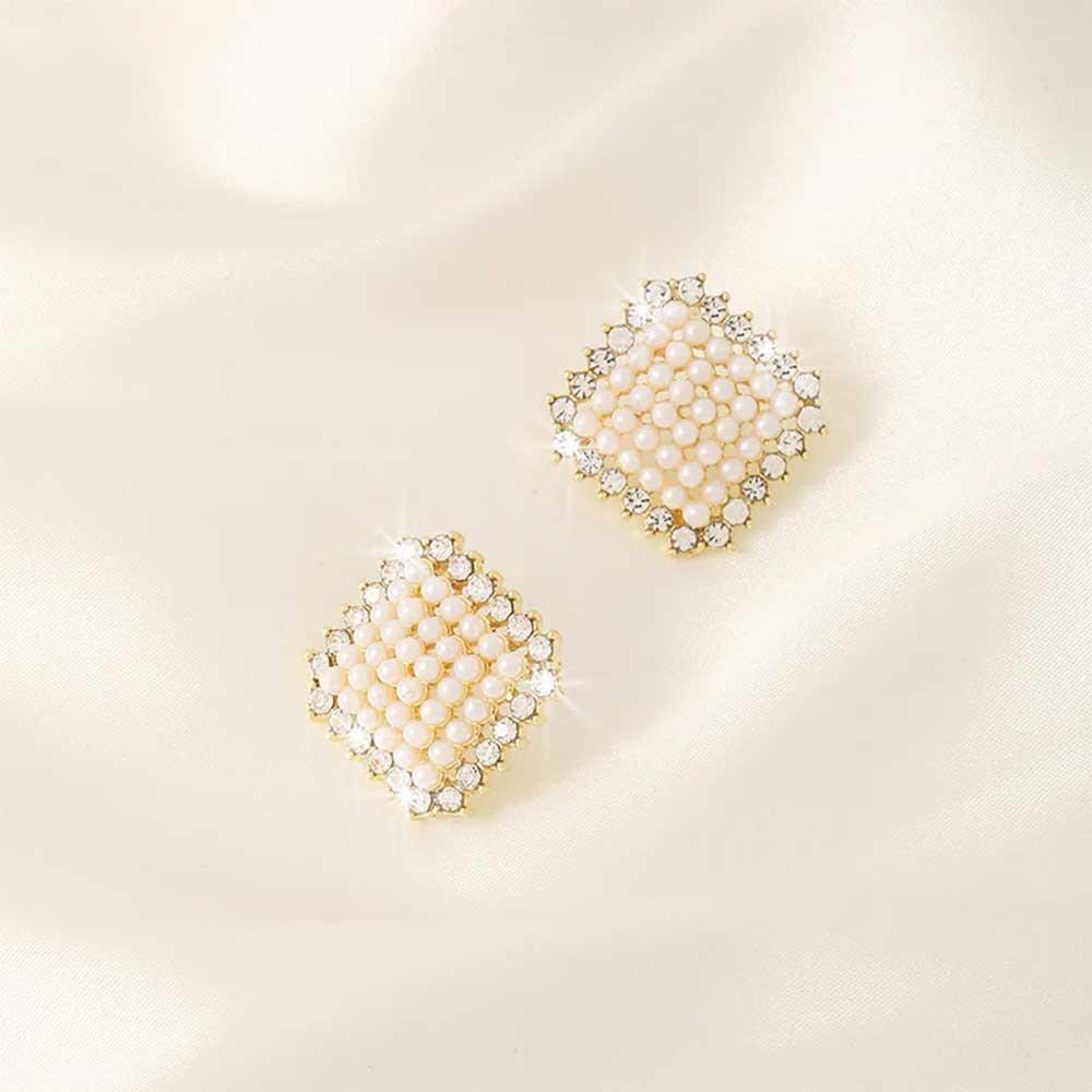 Pearl Stud Earrings for Women | Gold Plated Crystal & Pearl Design | Elegant Party & Daily Wear Earrings