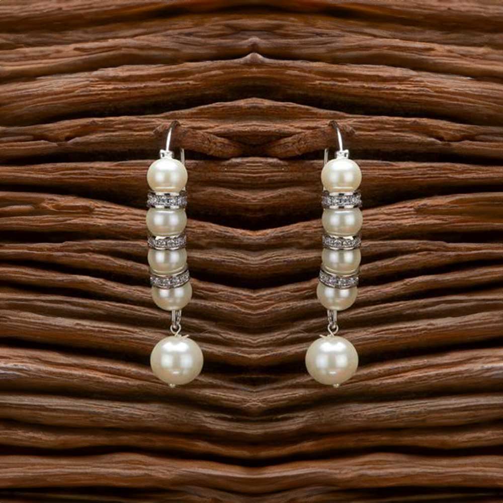 Silver Moti Dangle Earrings