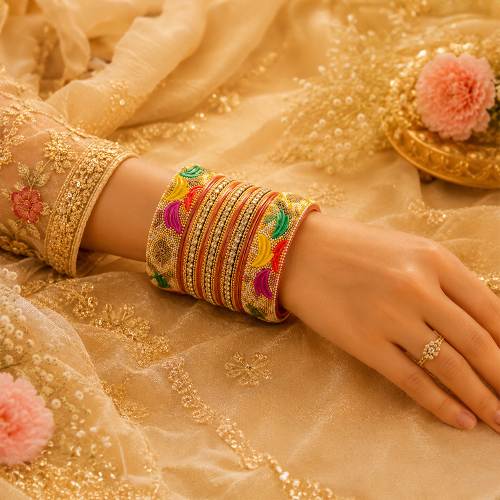Royal Minakari Gold Plated Chudi Set for Women
