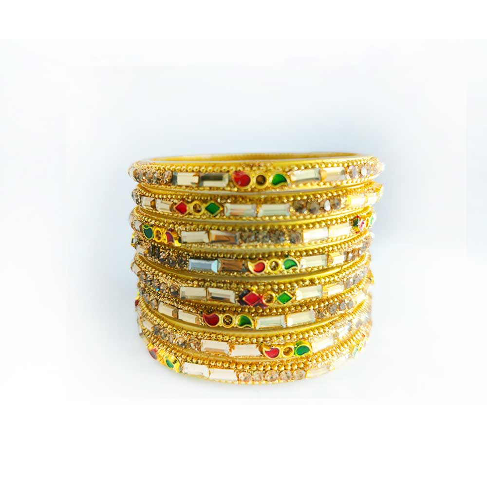 Rajwadi Meenakari Gold Plated Bridal Chudi Set with Multicolor Stone Work