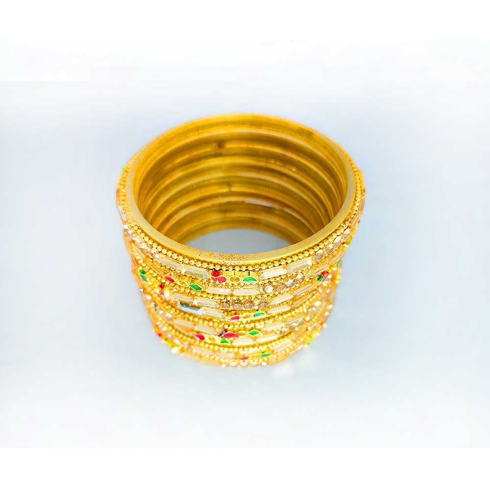 Rajwadi Meenakari Gold Plated Bridal Chudi Set with Multicolor Stone Work