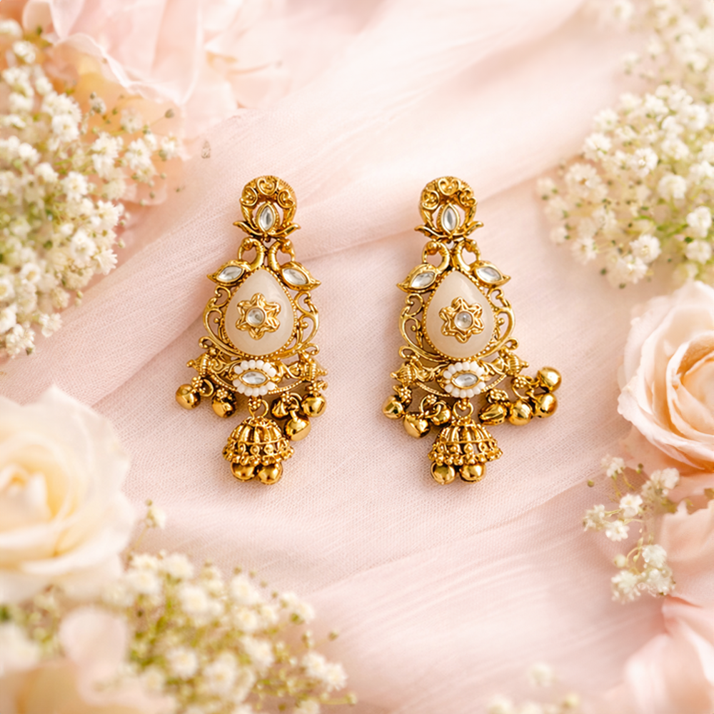 Cream Elegance Drop Earrings