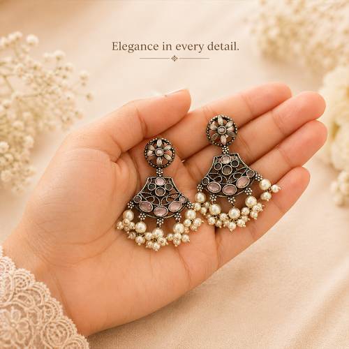 Antique Gold Chandabali Jhumkas