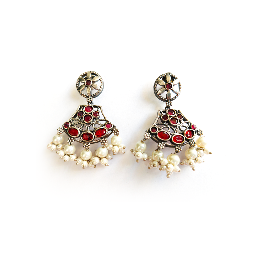 Antique Silver Ruby Jhumka