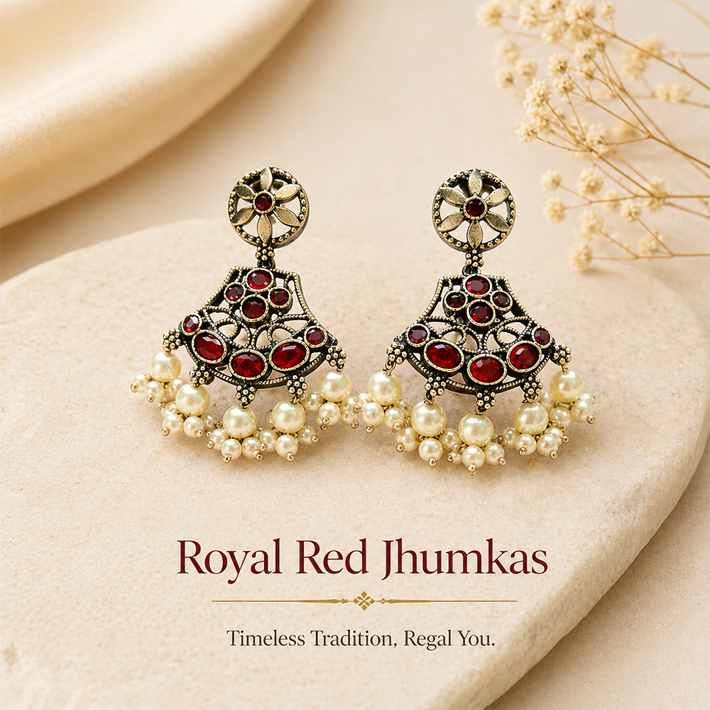 Antique Silver Ruby Jhumka