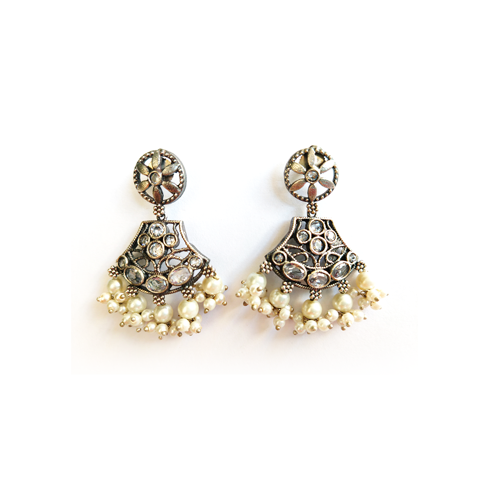 Antique Silver Kundan Jhumka