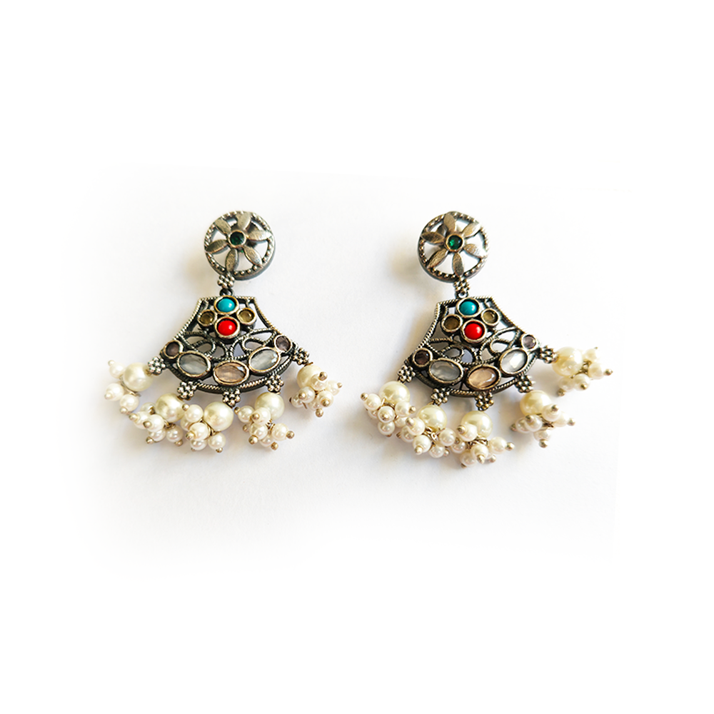 Vintage Multicolor Oxidized Jhumki