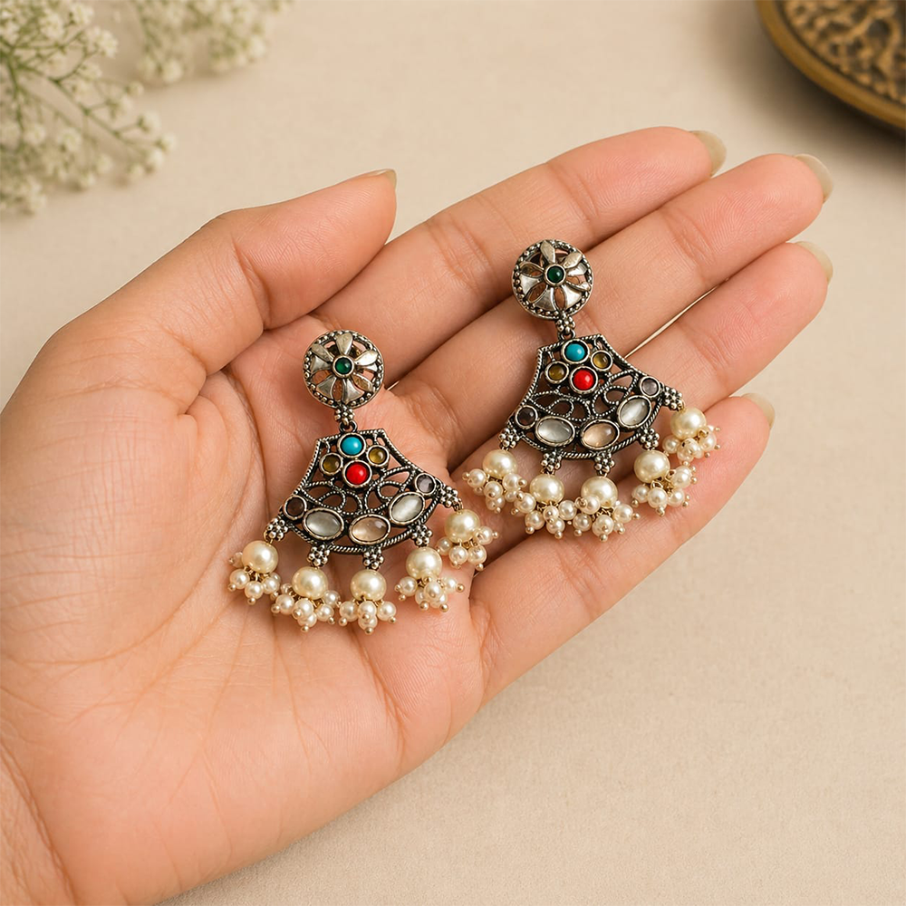 Vintage Multicolor Oxidized Jhumki
