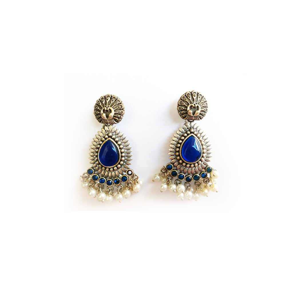 Peacock Blue Ethnic Dangle Earrings