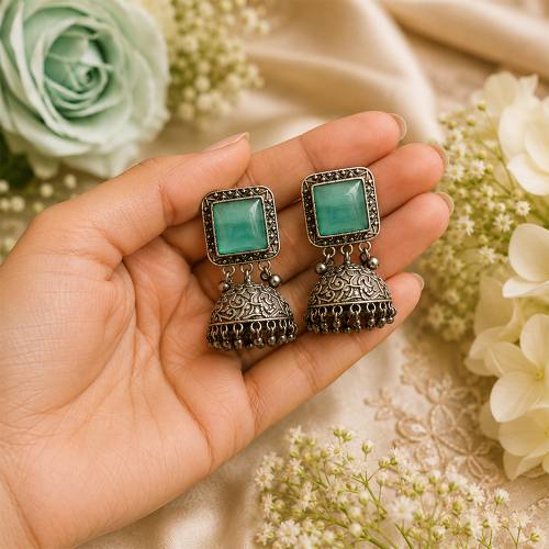 Antique Silver Turquoise Jhumkas