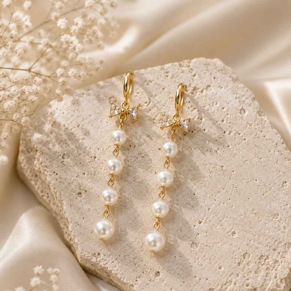 Golden Pearl Charm Earrings